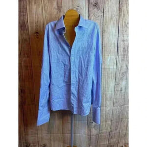 Thomas Pink Slim Fit Men's Blue White Checked Button Down Dress Shirt Size 17